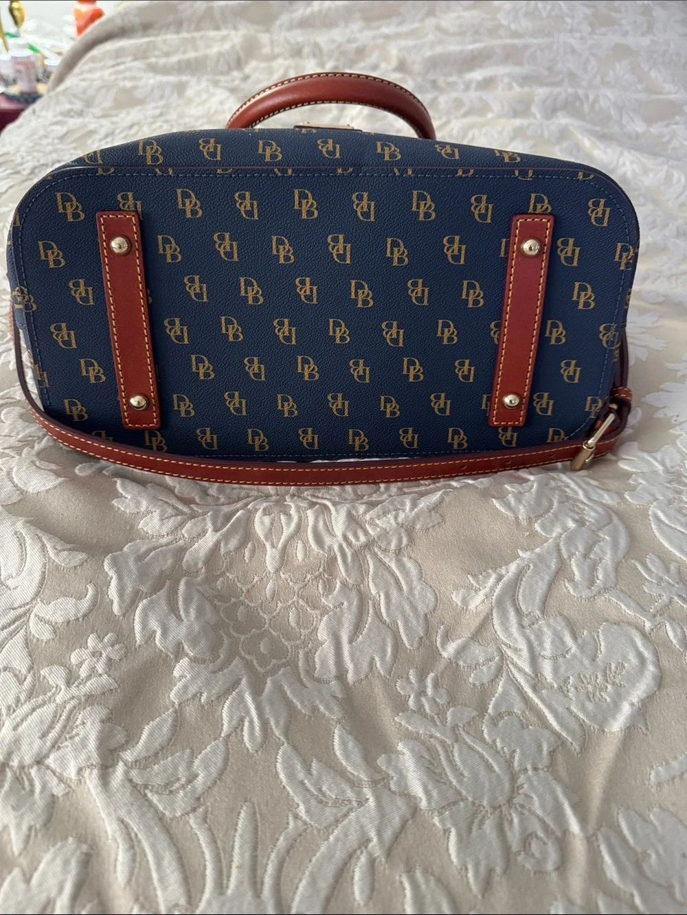 Dooney & Bourke Navy/Pecan DB Monogram Dome Satchel